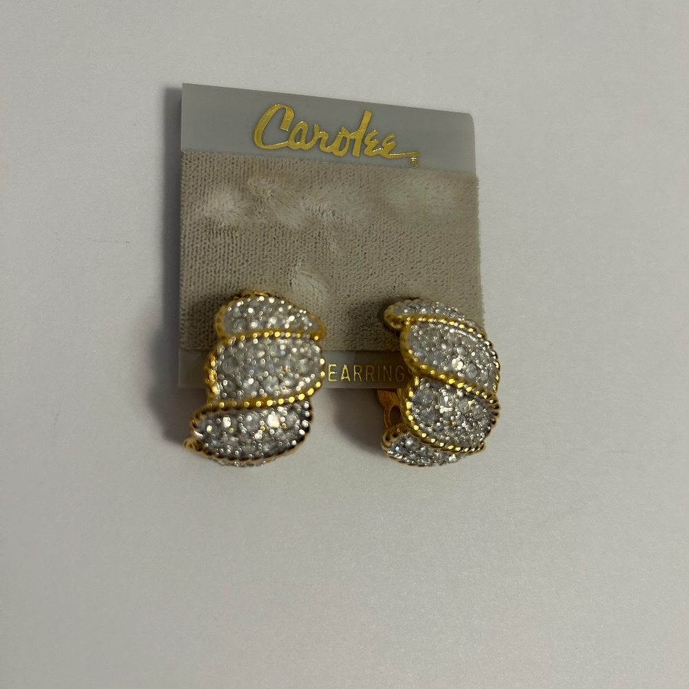 Vintage Carolee Gold and Rhinestone Clip-On Earrings